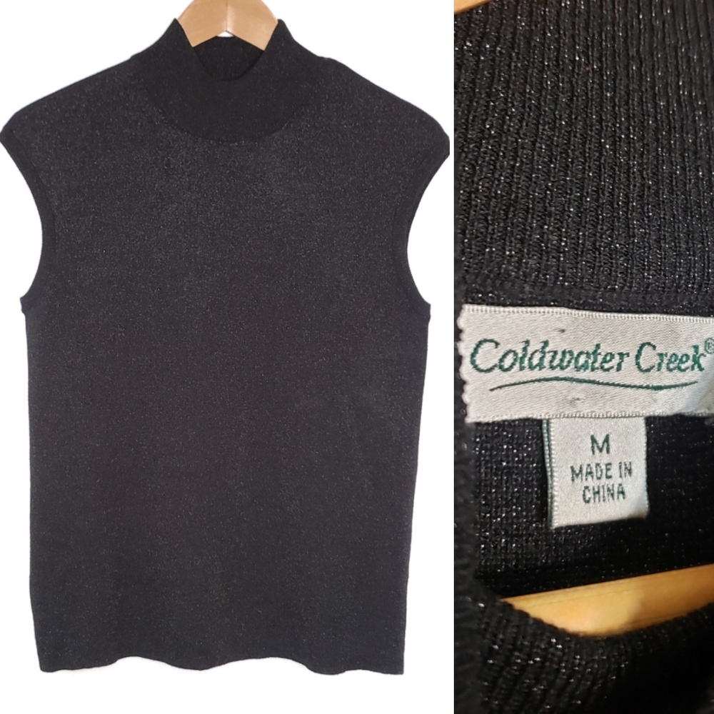 Coldwater Creek Metallic Knit Mock Turtleneck Tank